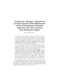 “Doping on a Hanger”: Regulatory Lessons from the FINA Elimination of the Polyurethane Swimsuit Applied to the International Anti-Doping Paradigm