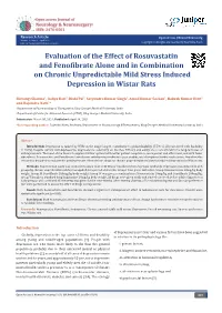 Evaluation of the Effect of Rosuvastatin and Fenofibrate Alone and in Combination on Chronic Unpredictable Mild Stress Induced Depression in Wistar Rats