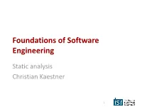 Static Analysis Christian Kaestner