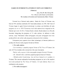 RADIO on INTERNET PLATFORM in VIETNAM CURRENTLY (Abstract) Assoc