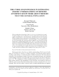 The Curse of Knowledge in Estimating Jurors' Understanding of Memory