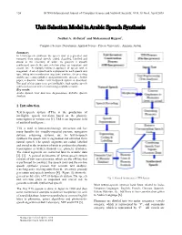 Unit Selection Model in Arabic Speech Synthesis
