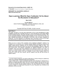 Open Learning: What Do Open Textbooks Tell Us About the Revolution in Education?1