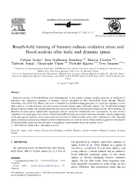 Breath-Hold Training of Humans Reduces Oxidative Stress and Blood Acidosis After Static and Dynamic Apnea