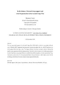 In the Balance: External Troop Support and Rebel Fragmentation in the Second Congo War