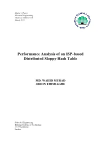 Performance Analysis of an ISP-Based Distributed Sloppy Hash Table