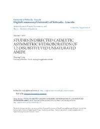 Studies in Directed Catalytic Asymmetric Hydroboration of 1,2-Disubstituted Unsaturated Amide
