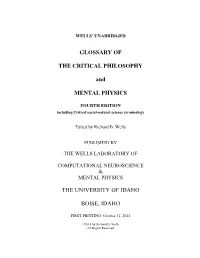 Wells Glossary of Critical Philosophy and Mental