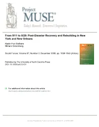 From 9/11 to 8/29: Post-Disaster Recovery and Rebuilding in New York and New Orleans