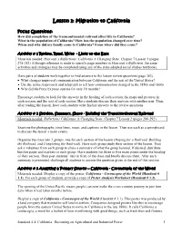 Lesson 1: Migration to California