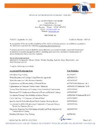 A2LA Cert. No. 0859.03) 10/29/2020 Page 1 of 5 Accelerated Weathering Tests (Continued) Test Method(S)