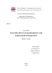 Electric Bicycle Frame Design and Subsystems Integration