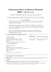 Information Sheet on Ramsar Wetlands (RIS) – 2009-2012 Version