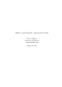 Stellar and Galactic Astronomy Notes