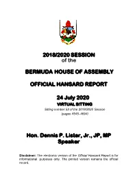 2018/2020 SESSION of the BERMUDA HOUSE of ASSEMBLY