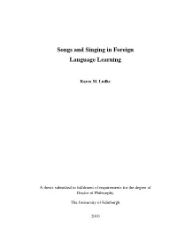 Songs and Singing in Foreign Language Learning