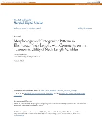 Morphologic and Ontogenetic Patterns in Elasmosaur Neck Length, with Comments on the Taxonomic Utility of Neck Length Variables F