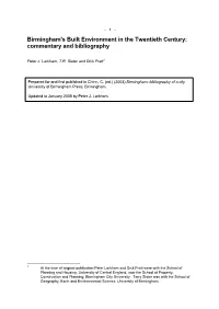 Birmingham's Built Environment in the Twentieth Century: Commentary and Bibliography