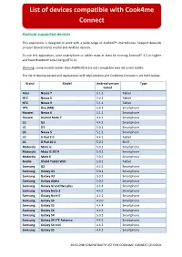 List of Devices Compatible with Cook4me Connect