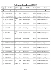 Newly Appointed Regular Doctors List (PSC-2015) Merit Roll Posting S.No