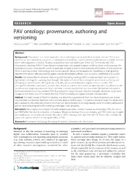 PAV Ontology: Provenance, Authoring and Versioning
