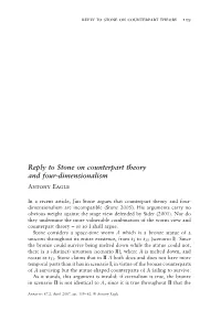 Reply to Stone on Counterpart Theory and Four-Dimensionalism Antony Eagle