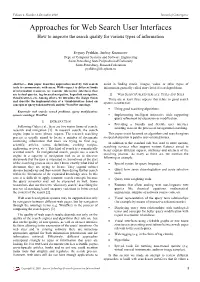 Approaches for Web Search User Interfaces How to Improve the Search Quality for Various Types of Information