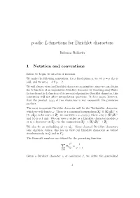 P-Adic L-Functions for Dirichlet Characters