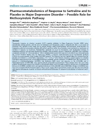 Pharmacometabolomics of Response to Sertraline and to Placebo in Major Depressive Disorder – Possible Role for Methoxyindole Pathway