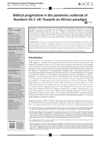 Biblical Pragmatism in the Pandemic Outbreak of Numbers 25:1–18: Towards an African Paradigm