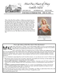 11Th Sunday in Ordinary Time June 13, 2021 Today, Most Pure Heart Of