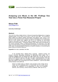 Analysing Live Music in the UK: Findings One Year Into a Three-Year Research Project