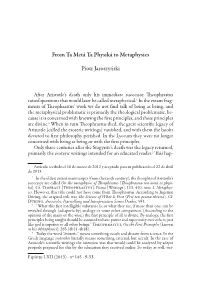 From Ta Metá Ta Physiká to Metaphysics Piotr Jaroszyński