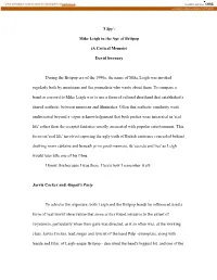 'I Spy': Mike Leigh in the Age of Britpop (A Critical Memoir)