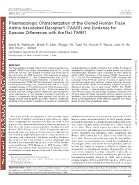 Pharmacologic Characterization of the Cloned Human Trace Amine-Associated Receptor1 (TAAR1) and Evidence for Species Differences with the Rat TAAR1