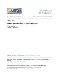 Pronunciation Modeling in Speech Synthesis