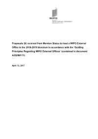Proposals (9) Received from Member States to Host a WIPO External