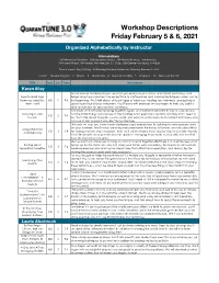 Workshop Descriptions Friday February 5 & 6, 2021