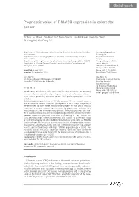 Prognostic Value of TIMM50 Expression in Colorectal Cancer