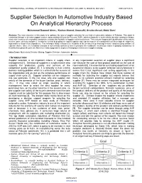 Supplier Selection in Automotive Industry Based on Analytical Hierarchy Process