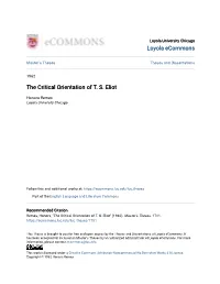 The Critical Orientation of T. S. Eliot