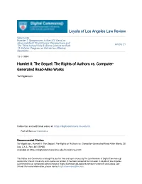 The Sequel: the Rights of Authors Vs. Computer-Generated Read-Alike Works, 28 Loy