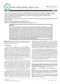 16S-23S Intergenic Spacer (ITS) Region Sequence Analysis