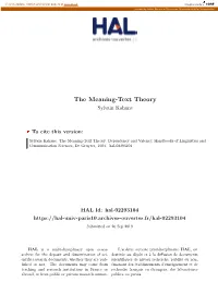 The Meaning-Text Theory Sylvain Kahane