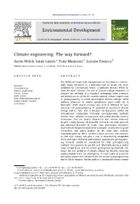 Climate Engineering the Way Forward?