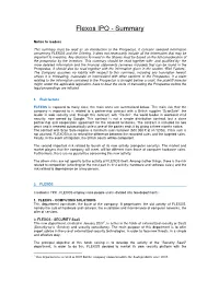 Flexos IPO - Summary