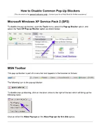 How to Disable Common Pop-Up Blockers Microsoft Windows XP