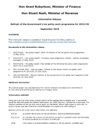 Refresh of the Government's Tax Policy Work Programme for 2019/20