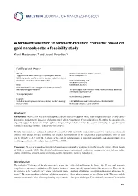 A Terahertz-Vibration to Terahertz-Radiation Converter Based on Gold Nanoobjects: a Feasibility Study