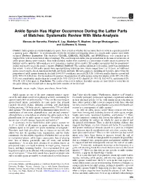Ankle Sprain Has Higher Occurrence During the Latter Parts of Matches: Systematic Review with Meta-Analysis